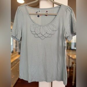 Anthropologie Light Blue Petal-Front Scoop Neck Top